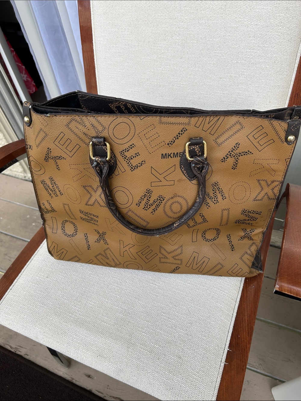 Tan Logo Tote Bag with Dark Brown Trim